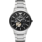 Emporio Armani Meccanico Automatic Black Dial Silver Steel Strap Watch For Men - AR60055