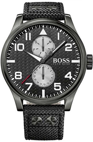 Hugo Boss Aeroliner Maxx Quartz Black Dial Black Nylon Strap Watch For Men - HB1513086