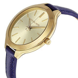 Michael Kors Runway Quartz Gold Dial Blue Leather Strap Watch For Women - MK2285