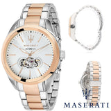 Maserati Traguardo Automatic White Dial Two Tone Steel Strap Watch For Men - R8823112001