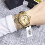 Guess Dazzling Diamonds Gold Dial Gold Steel Strap Watch for Women - W85110L1