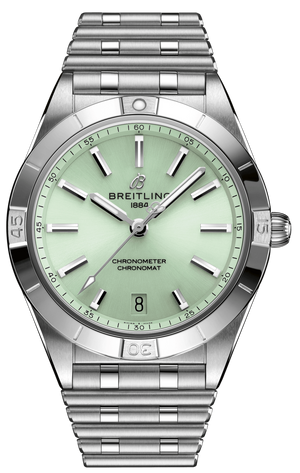 Breitling Chronomat Automatic 36 Green Dial Silver Steel Strap Watch for Women - A10380101L1A1