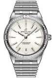 Breitling Chronomat Automatic 36 Diamonds White Dial Silver Steel Strap Watch for Women - A10380591A1A1