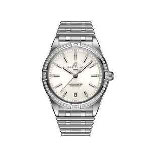 Breitling Chronomat Automatic 36 Diamonds White Dial Silver Steel Strap Watch for Women - A10380591A1A1