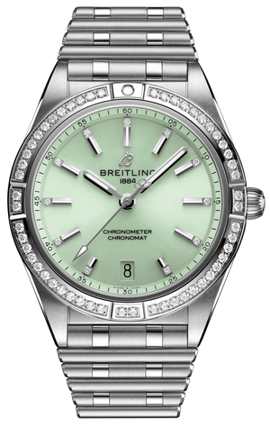 Breitling Chronomat Automatic 36 Diamonds Green Dial Two Tone Steel Strap Watch for Women - A10380591L1A1