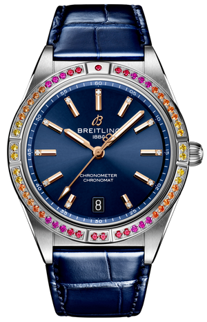 Breitling Chronomat Automatic 36 South Sea Blue Dial Blue Leather Strap Watch for Women - A10380611C1P1