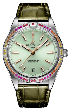 Breitling Chronomat Automatic 36 South Sea Green Dial Green Leather Strap Watch for Women - A10380611L1P1