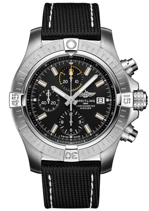 Breitling Avenger Chronograph 45mm Black Dial Black Leather Strap Watch for Men - A13317101B1X1