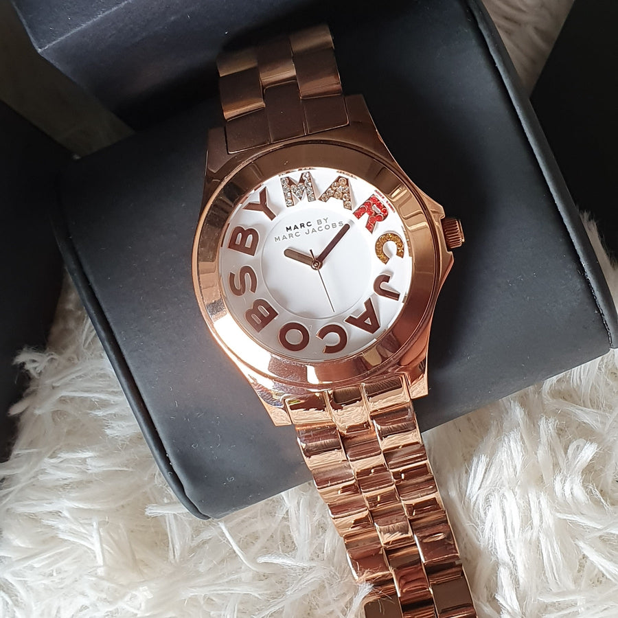 Marc Jacobs Rivera White Dial Rose Gold Steel Strap Watch for Women - MBM3138