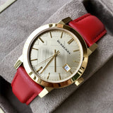 Burberry The City Gold Dial Red Leather Strap Watch for Women - BU9140