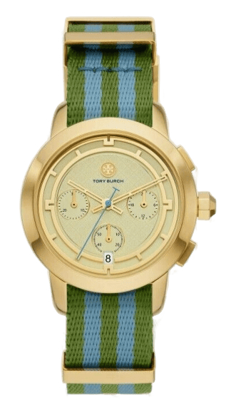 Tory Burch The Tory Chronograph White Dial Two Tone NATO Strap Watch for Women - TBW1037
