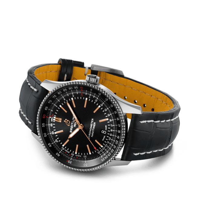 Breitling Automatic 41mm Black Dial Black Leather Strap Watch for Men - A17326241B1P1