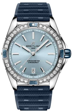 Breitling Super Chronomat Automatic 38 Diamonds Blue Dial Blue Rubber Strap Watch for Women - A17356531C1S1