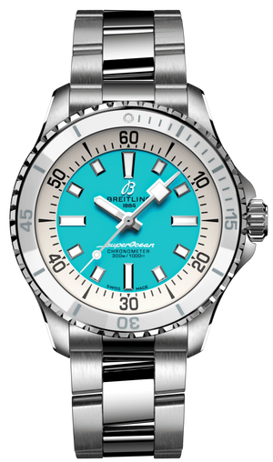 Breitling Superocean Automatic 36 Turquoise Dial Silver Steel Strap Watch for Men - A17377211C1A1