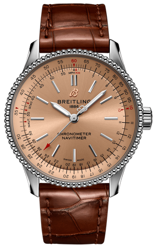 Breitling Navitimer Automatic 35 Brown Dial Brown Leather Strap Watch for Men - A17395201K1P1