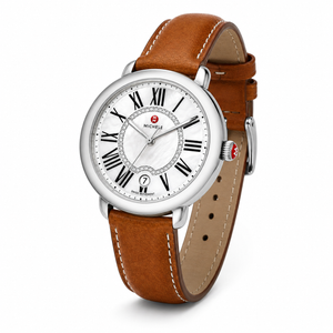 Michele Serein Silver Dial Brown Leather Strap Watch for Women - MWW21B000010