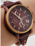 Fossil Original Boyfriend Sport Chronograph Maroon Dial Maroon Leather Strap Watch for Women - ES4114