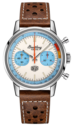 Breitling Top Time Deus Limited Edition White Dial Brown Leather Strap Watch for Men - A233112A1A1X1