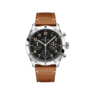 Breitling Avi Chronograph 42 P-51 Mustang Black Dial Brown Leather Strap Watch for Men - A233803A1B1X1