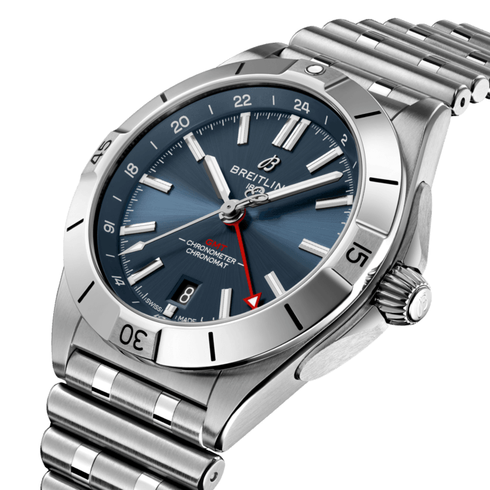 Breitling Chronomat GMT 40 Blue Dial Silver Steel Strap Watch for Men - A32398101C1A1