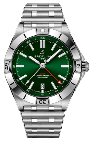 Breitling Chronomat GMT 40 Green Dial Silver Steel Strap Watch for Men - A32398101L1A1