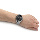 Silver watch on wrist, style a36a2045a4b8