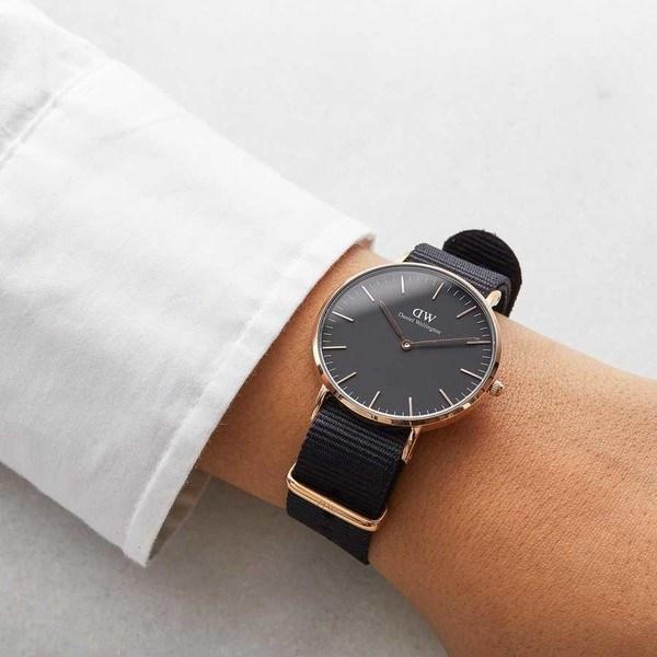 Daniel Wellington Classic Cornwall Black Dial Black NATO Strap Watch For Women - DW00100150