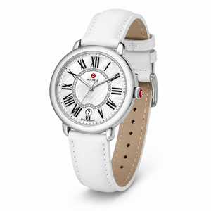 Michele Serein Silver Dial White Leather Strap Watch for Women - MWW21B000013