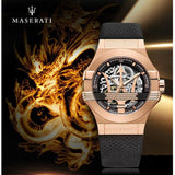 Maserati Potenza Limited Edition Automatic Skeleton Black Dial Black Leather Strap Watch For Men - R8821108025