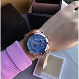 Michael Kors Runway Stop Hunger Quartz Blue Dial Rose Gold Steel Strap Watch For Men - MK8358