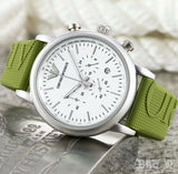 Emporio Armani Chronograph White Dial Green Rubber Strap Watch For Men - AR11022