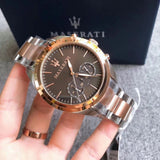 Maserati Traguardo Chronograph Brown Dial Two Tone Steel Strap Men's Watch - R8873612003