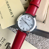 Burberry The City Silver Dial Red Leather Strap Watch for Women - BU9129