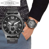 Fossil Nate Chronograph Gunmetal Dial Grey Steel Strap Watch for Men - JR1437