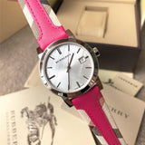 Burberry The City White Dial Haymarket Pink Leather Strap Watch for Women - BU9149