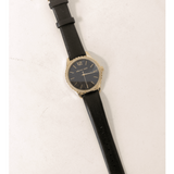 Michael Kors Layton Three Hand Mother of Pearl Black Dial Black Leather Strap Watch For Women - MK2911