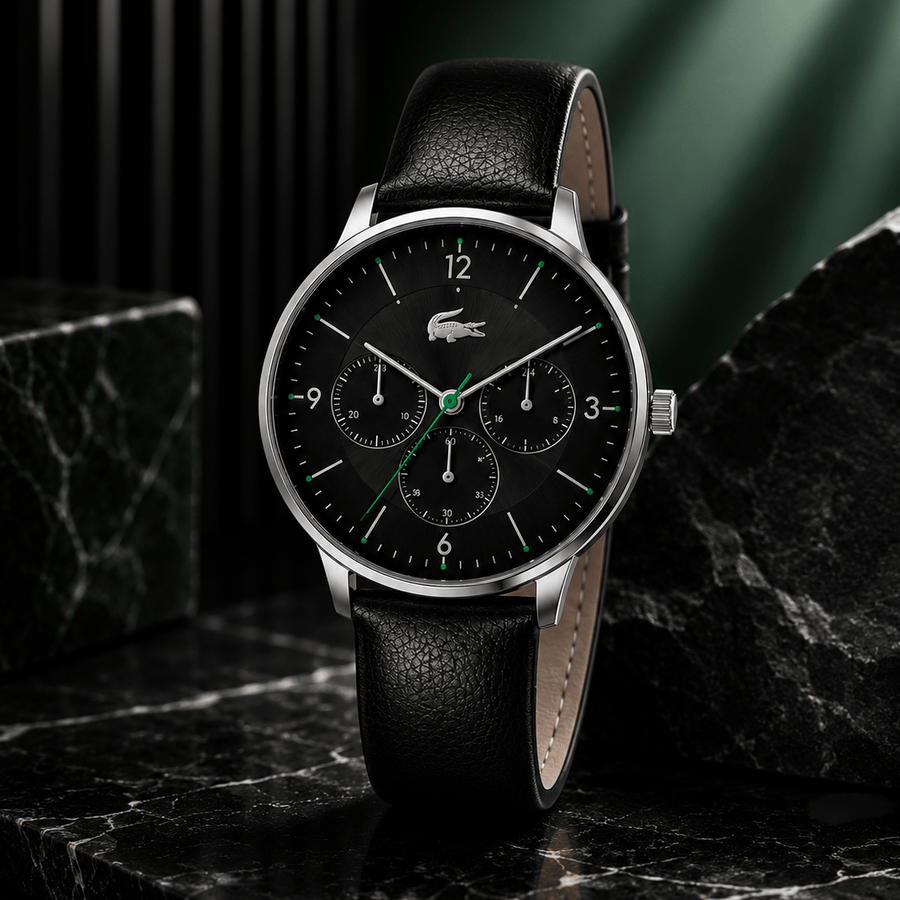 Lacoste Club Multi Watch Black Dial Black Leather Strap Watch for Men - 2011139