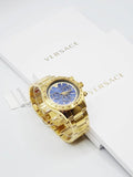 Versace Classic Chronograph Quartz Blue Dial Gold Steel Strap Watch For Men - VEV700619