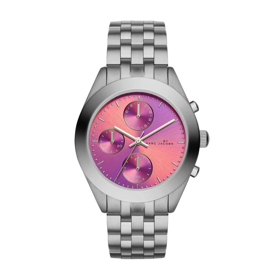 Marc Jacobs Peeker Chronograph Pink Dial Silver Steel Strap Watch for Women - MBM3372