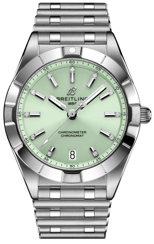 Breitling Chronomat 32 Diamonds Green Dial Silver Steel Strap Watch for Women - A77310101L1A1