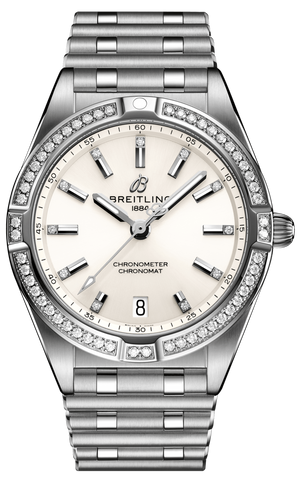 Breitling Chronomat 32 Diamonds White Dial Silver Steel Strap Watch for Women - A77310591A1A1