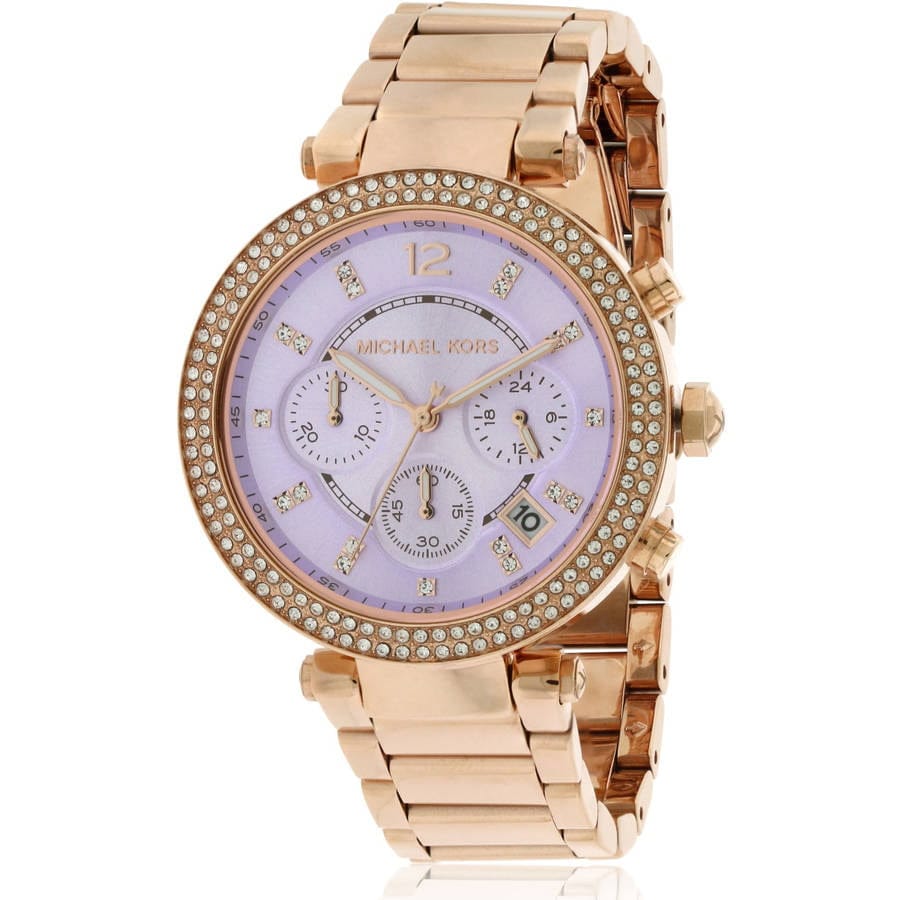 Michael Kors Parker Purple Dial Rose Gold Steel Strap Watch for Women - MK6169