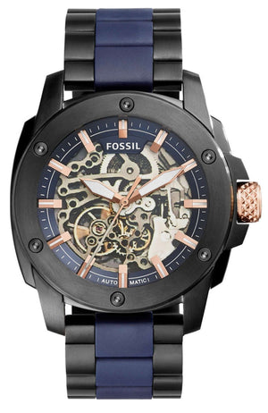 Fossil Modern Machine Automatic Skeleton Blue Dial Two Tone Steel Strap Watch for Men - ME3133