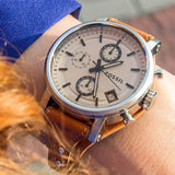 Fossil Original Boyfriend Sport Chronograph Beige Dial Brown Leather Strap Watch for Women - ES4046