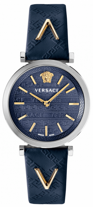 Versace V-Twist Quartz Blue Dial Blue Leather Strap Watch for Women - VELS00119