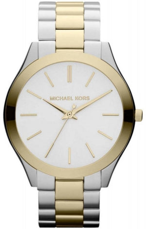 Michael Kors Runway Slim Silver Dial Two Tone Stainless Steel Strap Watch for Women - MK3198