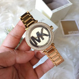 Michael Kors Parker Diamonds Gold Dial Gold Steel Strap Watch for Women - MK5784