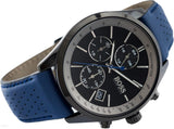 Hugo Boss Grand Prix Chronograph Black Dial Blue Leather Strap Watch for Men - 1513563