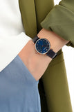 Emporio Armani Gianni T Bar Analog Blue Dial Black Leather Strap Watch For Women - AR1989