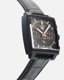 Tag Heuer Monaco Automatic Chronograph Black Dial Black Leather Strap Watch for Men - CBL2180.FC6497